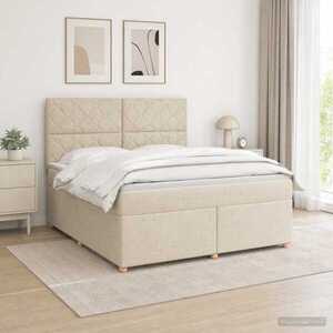 Imagine vidaXL Pat boxspring cu saltea cu benzi LED Crem 180 x 200 cm Țesătură