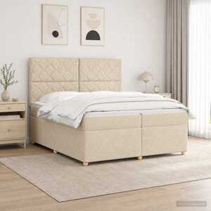 Imagine vidaXL Pat boxspring cu saltea cu benzi LED Crem 200 x 200 cm Țesătură