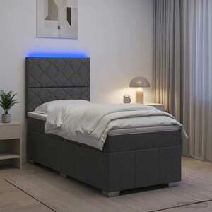 Imagine vidaXL Pat cu arcuri LED și saltea Gri închis 80 x 200 cm Țesătură