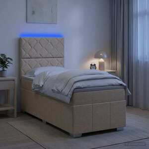 Imagine vidaXL Pat cu arcuri LED și saltea Crem 90 x 200 cm Țesătură