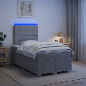 Imagine vidaXL Pat cu arcuri LED și saltea Gri deschis 120 x 190 cm Țesătură