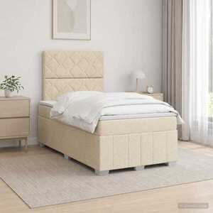 Imagine vidaXL Pat cu arcuri LED și saltea Crem 120 x 190 cm Țesătură