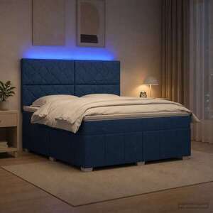 Imagine vidaXL Pat cu arcuri LED și saltea albastru 140 x 200 cm Țesătură