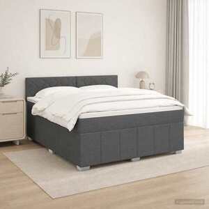 Imagine vidaXL Pat cu arcuri LED și saltea Gri închis 180 x 200 cm Țesătură