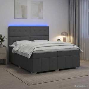 Imagine vidaXL Pat cu arcuri LED și saltea Gri închis 200 x 200 cm Țesătură