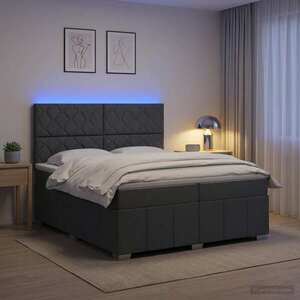 Imagine vidaXL Pat cu arcuri LED și saltea Gri închis 200 x 200 cm Țesătură