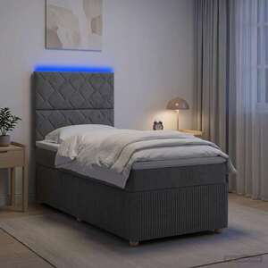 Imagine vidaXL Pat cu arcuri LED și saltea Gri închis 80 x 200 cm Țesătură