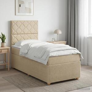 Imagine vidaXL Pat cu arcuri LED și saltea Crem 90 x 200 cm Țesătură