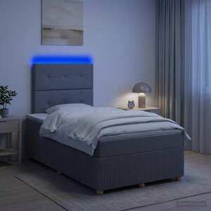 Imagine vidaXL Pat cu arcuri LED și saltea Gri deschis 120 x 190 cm Țesătură