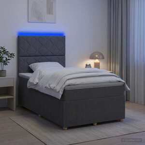 Imagine vidaXL Pat cu arcuri LED și saltea Gri închis 120 x 190 cm Țesătură