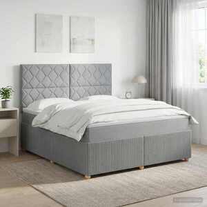 Imagine vidaXL Pat cu arcuri LED și saltea Gri deschis 140 x 200 cm Țesătură