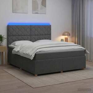 Imagine vidaXL Pat cu arcuri LED și saltea Gri închis 160 x 200 cm Țesătură