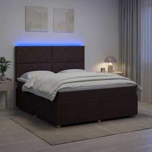 Imagine vidaXL Pat cu arcuri LED și saltea Maro închis 180 x 200 cm Țesătură