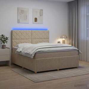 Imagine vidaXL Pat cu arcuri LED și saltea Crem 180 x 200 cm Țesătură