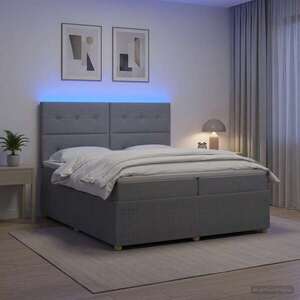 Imagine vidaXL Pat cu arcuri LED și saltea Gri deschis 200 x 200 cm Țesătură