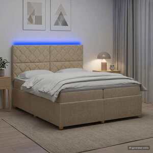 Imagine vidaXL Pat cu arcuri LED și saltea Crem 200 x 200 cm Țesătură