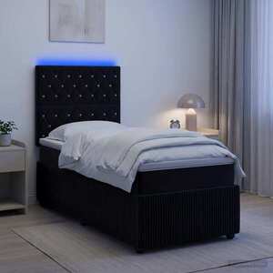 Imagine vidaXL Pat cu arcuri LED și saltea Negru 80 x 200 cm Catifea