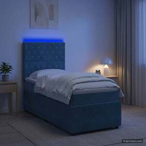 Imagine vidaXL Pat cu arcuri LED și saltea albastru 80 x 200 cm Catifea