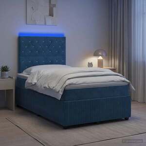 Imagine vidaXL Pat cu arcuri LED și saltea albastru 120 x 190 cm Catifea
