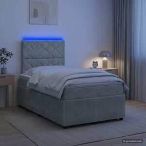 Imagine vidaXL Pat cu arcuri LED și saltea Gri deschis 120 x 190 cm Catifea