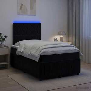 Imagine vidaXL Pat cu arcuri LED și saltea Negru 120 x 190 cm Catifea