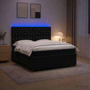 Imagine vidaXL Pat cu arcuri LED și saltea Negru 160 x 200 cm Catifea