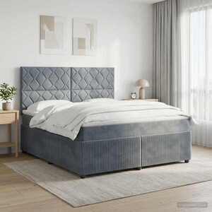 Imagine vidaXL Pat cu arcuri LED și saltea Gri închis 160 x 200 cm Catifea