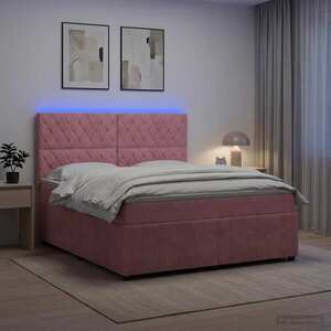 Imagine vidaXL Pat cu arcuri LED și saltea Roz 180 x 200 cm Catifea