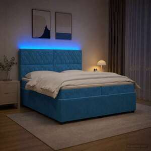 Imagine vidaXL Pat cu arcuri LED și saltea albastru 200 x 200 cm Catifea