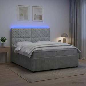 Imagine vidaXL Pat cu arcuri LED și saltea Gri deschis 200 x 200 cm Catifea