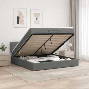 Imagine vidaXL Pat ottoman cu saltea Gri închis 160 x 200 cm Țesătură