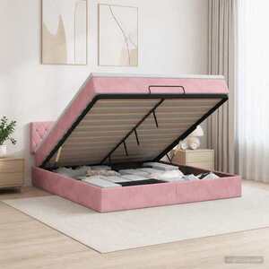 Imagine vidaXL Pat ottoman cu saltea cu headboard Roz 160 x 200 cm Catifea