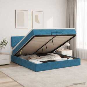 Imagine vidaXL Pat ottoman cu saltea Albastru închis 200 x 200 cm Catifea