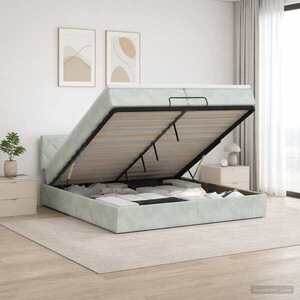 Imagine vidaXL Pat ottoman cu saltea Gri deschis 200 x 200 cm Catifea