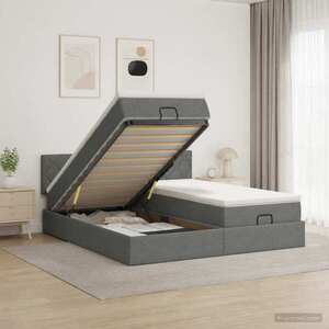 Imagine vidaXL Pat ottoman cu saltea cu headboard 2 buc. Gri închis Țesătură