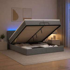 Imagine vidaXL Pat Ottoman cu Saltea și LED Gri închis 200 x 200 cm Țesătură
