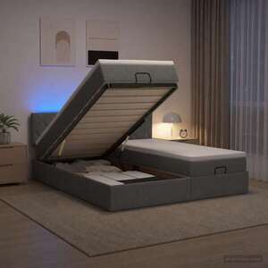 Imagine vidaXL Pat Ottoman cu Saltea și LED Gri închis 160 x 200 cm Țesătură