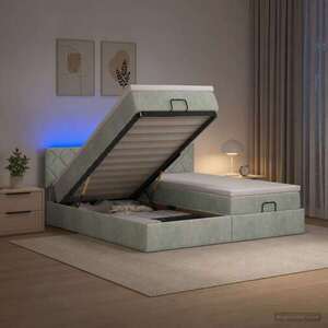 Imagine vidaXL Pat Ottoman cu Saltea și LED Gri deschis 160 x 200 cm Catifea