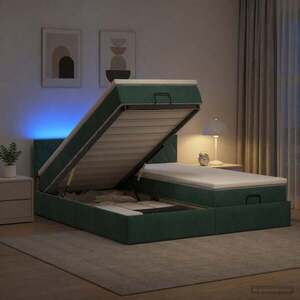 Imagine vidaXL Pat Ottoman cu Saltea și LED Verde închis 160 x 200 cm Catifea