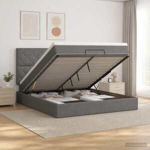 Imagine vidaXL Pat ottoman cu saltea Gri închis 160 x 200 cm Țesătură