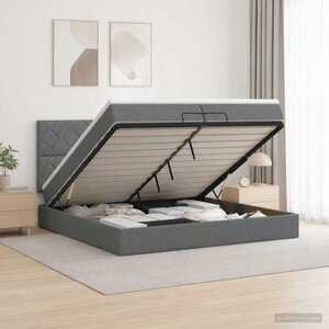 Imagine vidaXL Pat ottoman cu saltea Gri închis 200 x 200 cm Țesătură