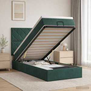 Imagine vidaXL Pat ottoman cu saltea Verde închis 80 x 200 cm Catifea