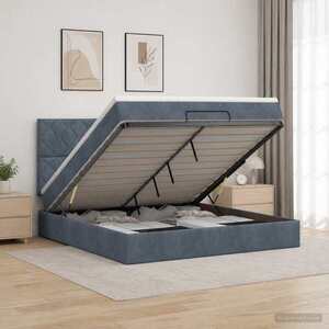 Imagine vidaXL Pat ottoman cu saltea Gri închis 160 x 200 cm Catifea