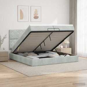 Imagine vidaXL Pat ottoman cu saltea Gri deschis 200 x 200 cm Catifea
