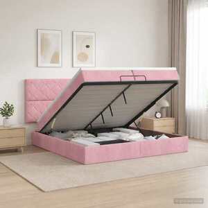 Imagine vidaXL Pat ottoman cu saltea cu headboard Roz 200 x 200 cm Catifea