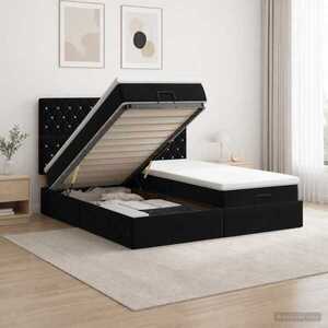 Imagine vidaXL Pat ottoman cu saltea cu headboard 2 buc. Negru Catifea