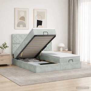Imagine vidaXL Pat ottoman cu saltea cu headboard 2 buc. Gri deschis Catifea