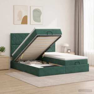 Imagine vidaXL Pat ottoman cu saltea cu headboard 2 buc. Verde închis Catifea