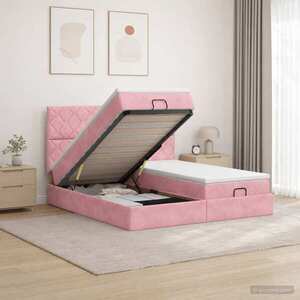 Imagine vidaXL Pat ottoman cu saltea cu headboard 2 buc. Roz Catifea