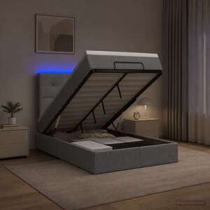 Imagine vidaXL Pat Ottoman cu Saltea și LED Gri deschis 120 x 190 cm Țesătură